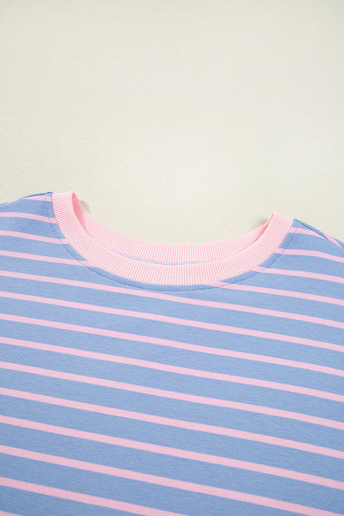 Slouchy Striped Contrast Trim Oversized Loungewear Pullover Top